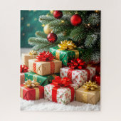 Feestelijke kerstcadeaus onder de boom legpuzzel (Verticaal)