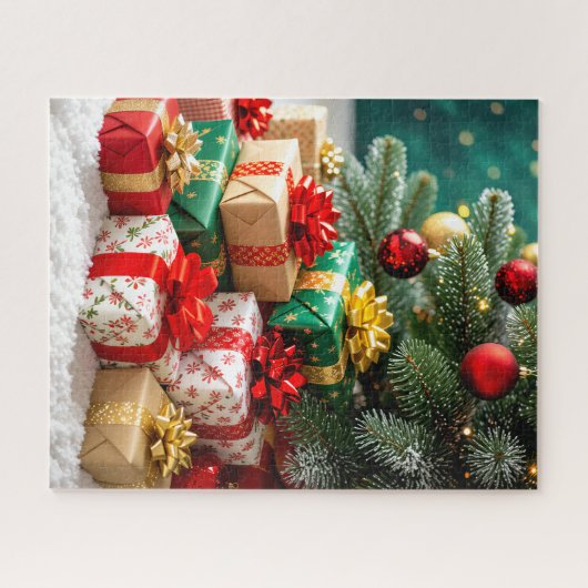 Feestelijke kerstcadeaus onder de boom legpuzzel (Horizontaal)