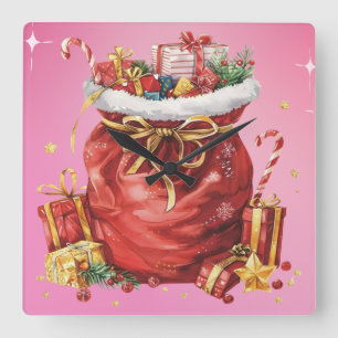 Feestelijke kerstcadeauzak met Cadeaus Vierkante Klok