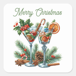Feestelijke kerstcocktails en tekst vierkante sticker