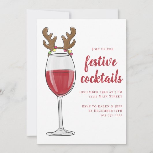 Feestelijke Kerstcocktails Vakantie Feest Rendiere Kaart (Voorkant)