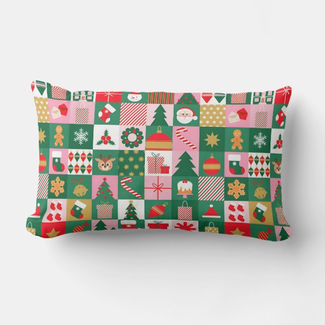 Feestelijke Kerstcollage van cadeaus, bomen, ornam Kussen (Voorkant)