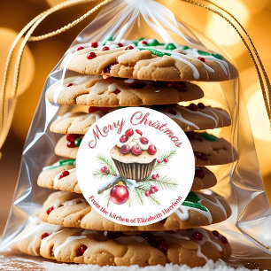 Feestelijke Kerstcupcake met Rode Cranberries Ronde Sticker