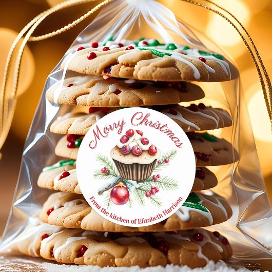 Feestelijke Kerstcupcake met Rode Cranberries Ronde Sticker