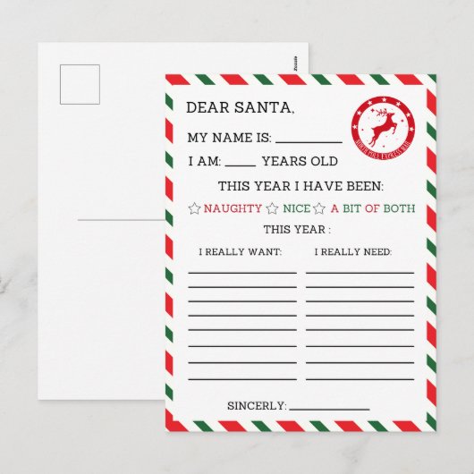 Feestelijke Kerstdag lieve Kerstman brief Feestdagenkaart (Voorkant / Achterkant)