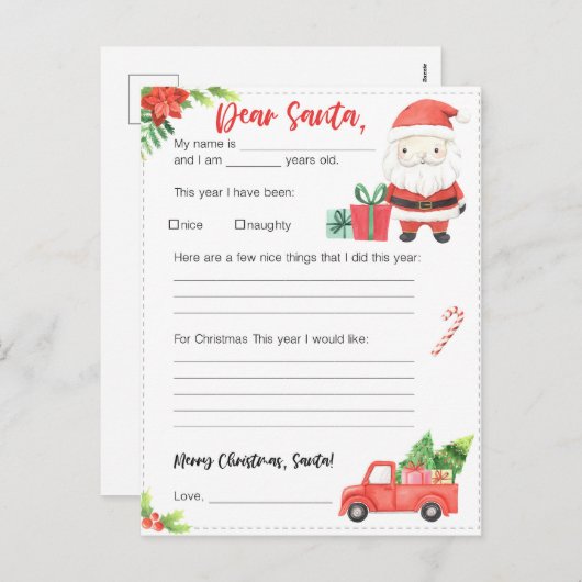 Feestelijke Kerstdag lieve Kerstman brief Feestdagenkaart (Voorkant / Achterkant)