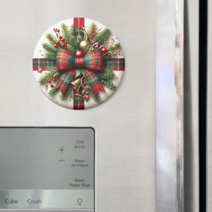 Feestelijke Kerstdennen en Rood Schotse Plaid Stri Magneet