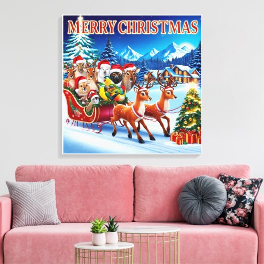 Feestelijke Kerstdieren Canvas 24 "x 24". Afdruk (Insitu (Woonkamer))