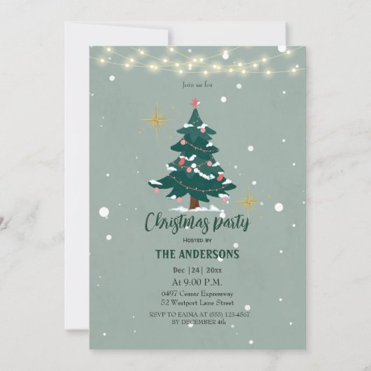 Feestelijke Kerstdiner Uitnodiging-Snowflake Tree Kaart (Voorkant)