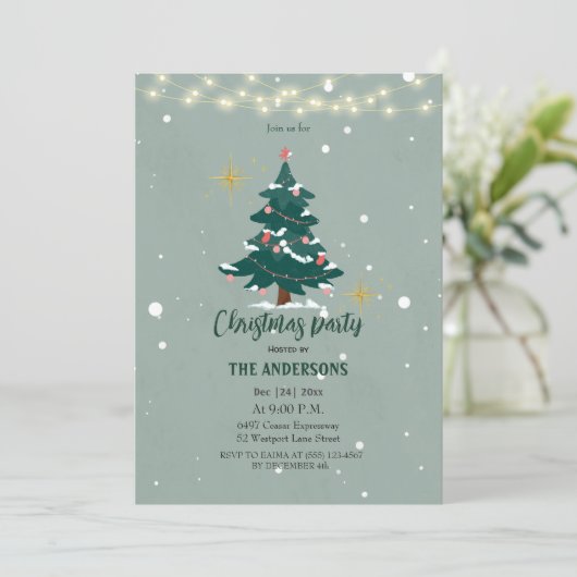 Feestelijke Kerstdiner Uitnodiging-Snowflake Tree Kaart (Staand voorkant)