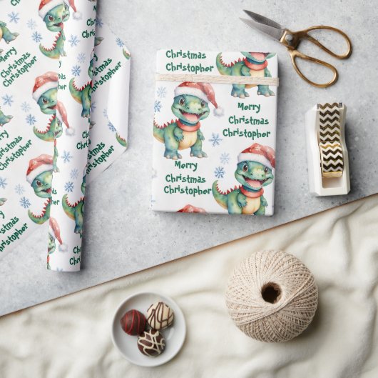 feestelijke kerstdinosaurus cadeaupapier (Crafts)