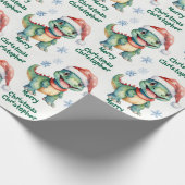 feestelijke kerstdinosaurus cadeaupapier (Hoek)