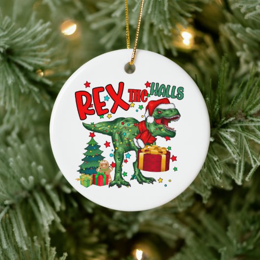 feestelijke kerstdinosaurus voegt gevoel toe keramisch ornament (Boom)