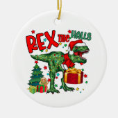 feestelijke kerstdinosaurus voegt gevoel toe keramisch ornament (Voorkant)