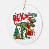 feestelijke kerstdinosaurus voegt gevoel toe keramisch ornament (Links)
