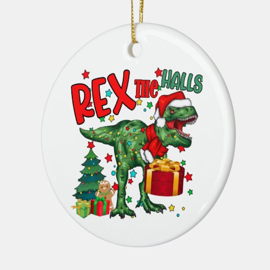 feestelijke kerstdinosaurus voegt gevoel toe keramisch ornament (Links)