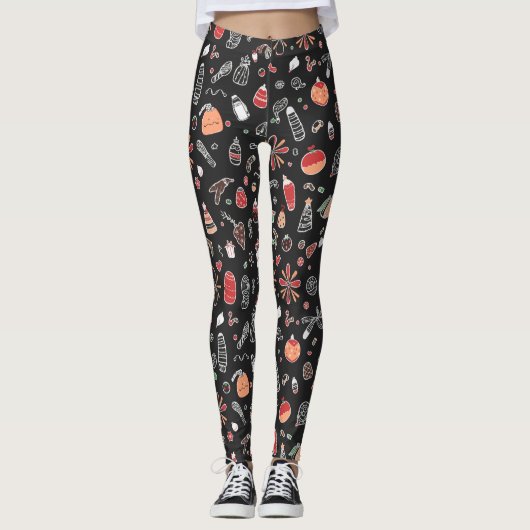 Feestelijke kerstdoedel patroon leggings (Voorkant)