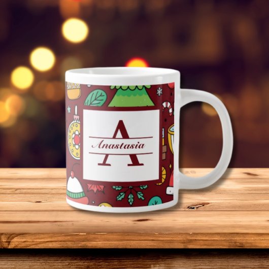 Feestelijke Kerstdoedels Monogram Grote Koffiekop