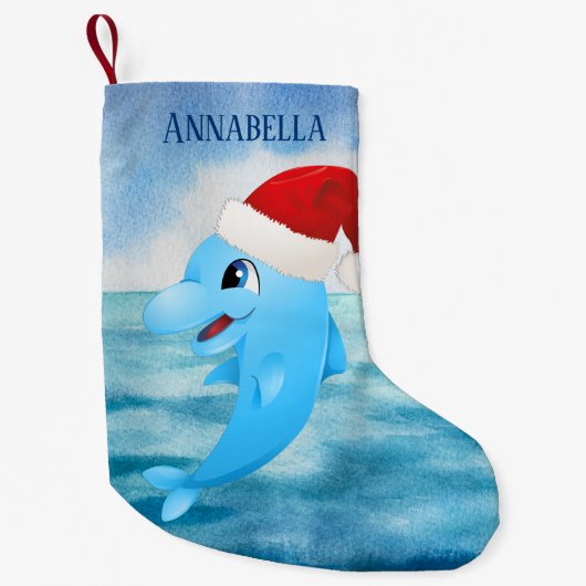 feestelijke kerstdolfijn voegt strand toe kleine kerstsok (Voorkant)