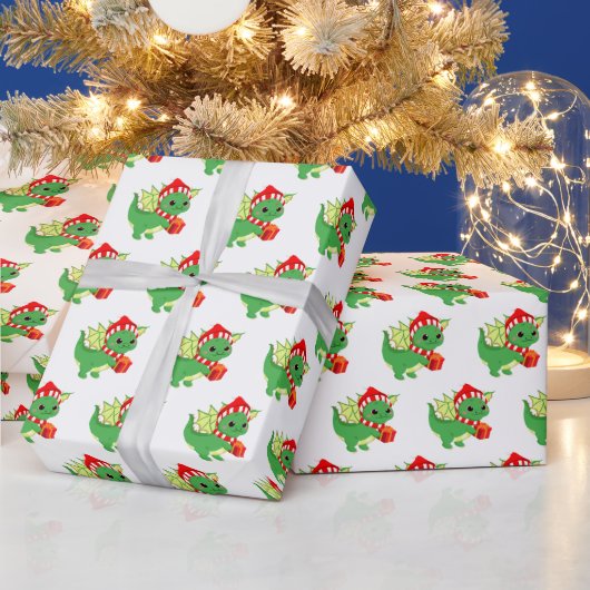 feestelijke kerstdraak  cadeaupapier (Feestdagen)