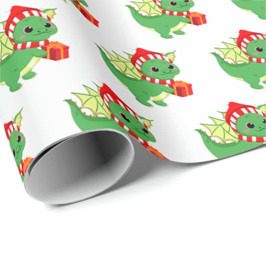 feestelijke kerstdraak  cadeaupapier (Rol Hoek)