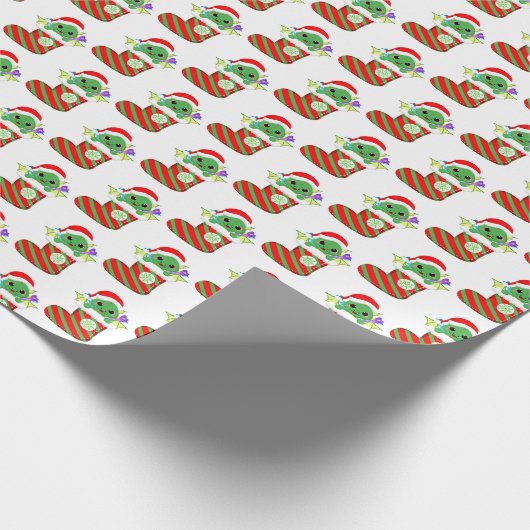 feestelijke kerstdraak cadeaupapier (Hoek)