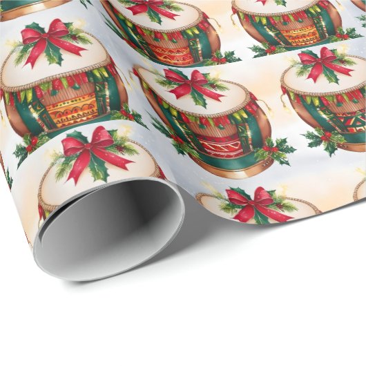 Feestelijke kerstdrums inpakpapier (Rol Hoek)