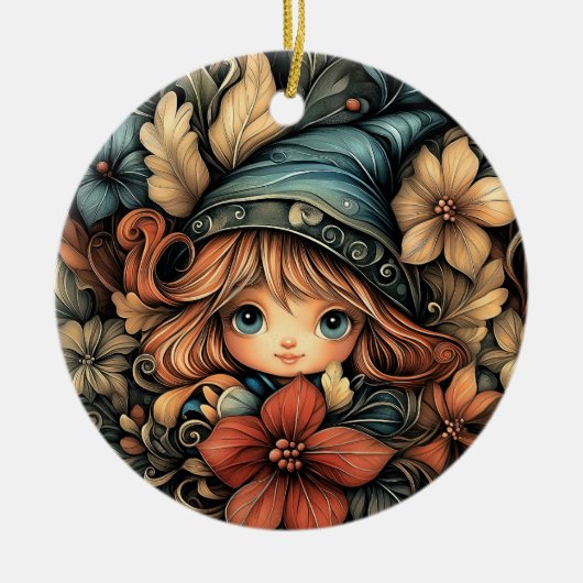 Feestelijke kerstelf  keramisch ornament (Voorkant)