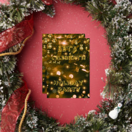 Feestelijke Kerstfeest Black and Gold Folie Uitnodiging