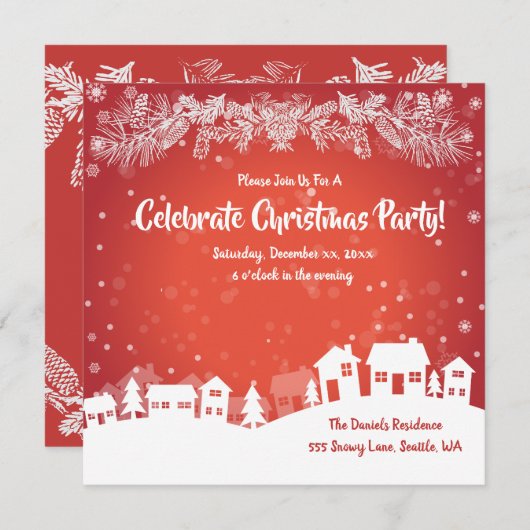 feestelijke kerstfeest, rood, wit, aankondiging (Voorkant / Achterkant)