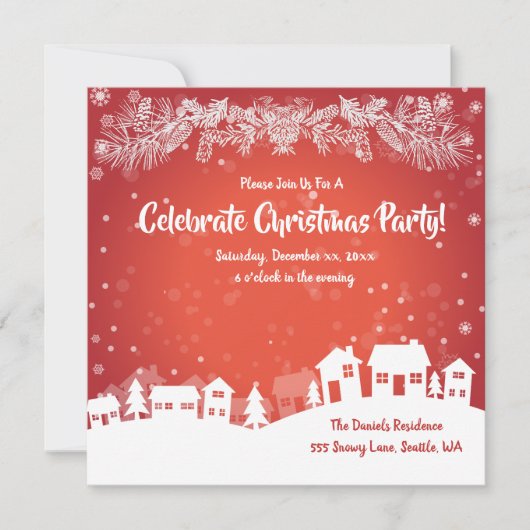 feestelijke kerstfeest, rood, wit, aankondiging (Voorkant)