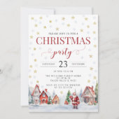 Feestelijke Kerstfeest Santa rood goud uitnodiging (Voorkant)
