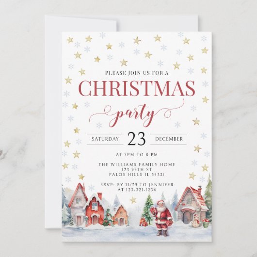 Feestelijke Kerstfeest Santa rood goud uitnodiging (Voorkant)