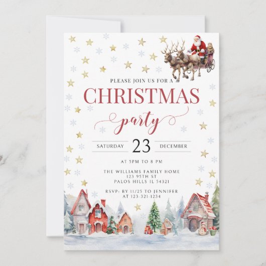 Feestelijke Kerstfeest Santa sleigh uitnodiging (Voorkant)