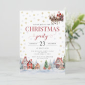 Feestelijke Kerstfeest Santa sleigh uitnodiging (Staand voorkant)
