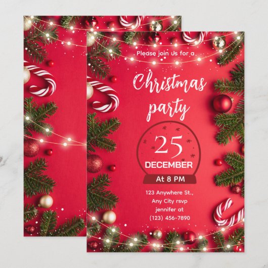 Feestelijke Kerstfeest Uitnodiging (Voorkant / Achterkant)