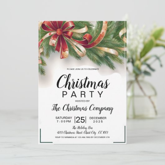 Feestelijke Kerstfeest Uitnodiging Kaart - Gouden  (Staand voorkant)