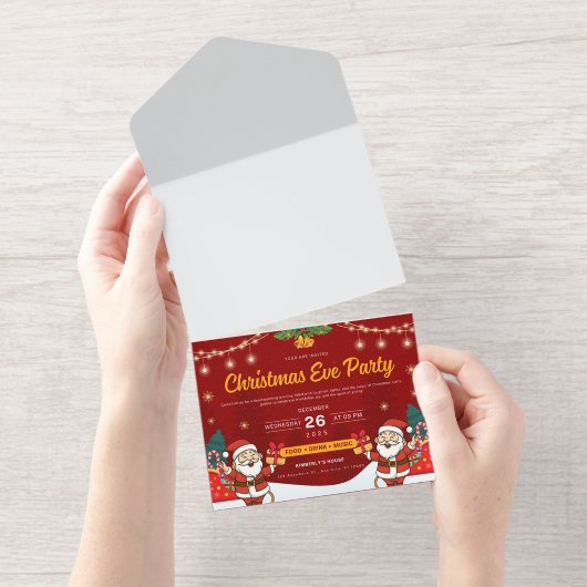 Feestelijke kerstfeest uitnodiging met Kerstman  (Uittrekbaar)