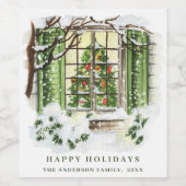 Feestelijke kerstfeestdag in het land wijn etiket (Enkel label)