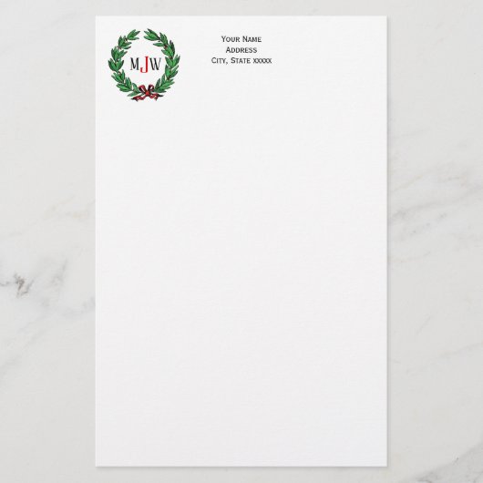 feestelijke kerstfeestdagen met schaars monogram briefpapier (Voorkant)