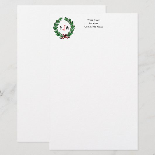 feestelijke kerstfeestdagen met schaars monogram briefpapier (Voorkant / Achterkant)
