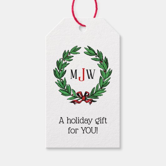 feestelijke kerstfeestdagen met schaars monogram cadeaulabel (Voorkant)