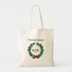 feestelijke kerstfeestdagen met schaars monogram tote bag