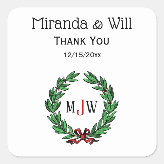 feestelijke kerstfeestdagen met schaars monogram vierkante sticker (Voorkant)