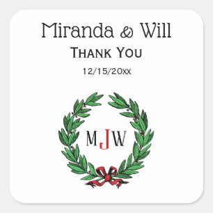 feestelijke kerstfeestdagen met schaars monogram vierkante sticker