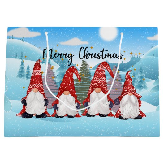 feestelijke kerstfeestelijke gnomen groot cadeauzakje (Voorkant)