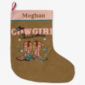 feestelijke kerstfeestelijke Westerne Cowgirl Grote Kerstsok (Voorkant)