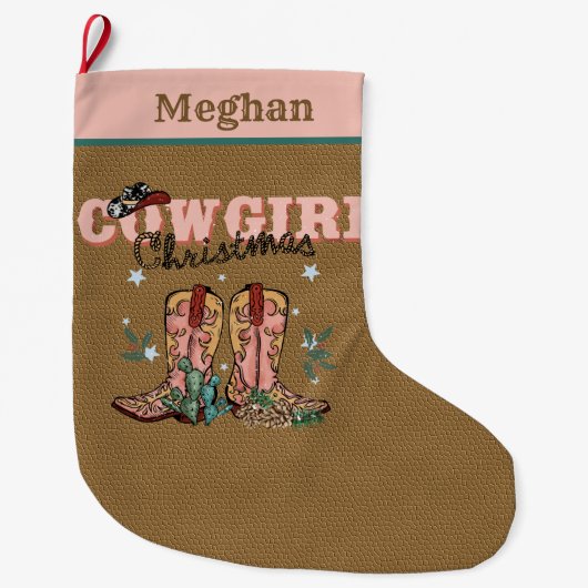 feestelijke kerstfeestelijke Westerne Cowgirl Grote Kerstsok (Voorkant)