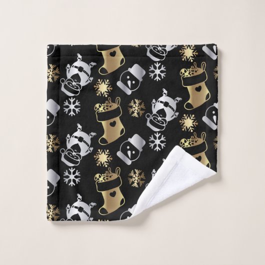 feestelijke kerstfeestjes, goud- en zilverpatroon bad handdoek (Wasdoekje)