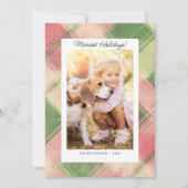 Feestelijke kerstfoto's Roze groene ruit Feestdagenkaart (Voorkant)